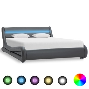 Cadru de pat cu LED, gri, 120 x 200 cm, piele ecologică