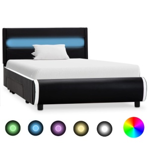 Cadru de pat cu LED, negru, 90 x 200 cm, piele ecologică