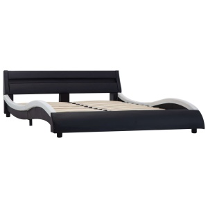 Cadru pat cu LED, negru și alb, 180 x 200 cm, piele ecologică - Img 3