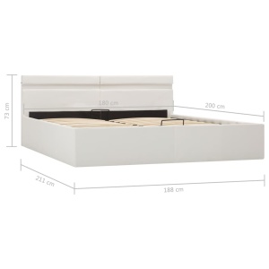 Cadru pat hidraulic cu ladă LED alb 180x200 cm piele ecologică - Img 11