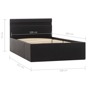 Cadru pat hidraulic ladă &amp; LED negru 100x200 cm piele ecologică - Img 11