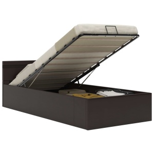 Cadru pat hidraulic ladă și LED gri 100x200 cm piele ecologică - Img 2