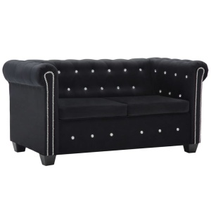 Canapea Chesterfield 2 locuri, catifea, 146x75x72 cm, negru