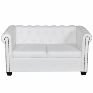 Canapea Chesterfield cu 2 locuri, piele artificială, alb - Img 3