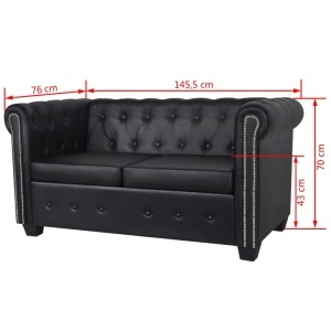 Canapea Chesterfield cu 2 locuri, piele artificială, negru - Img 5