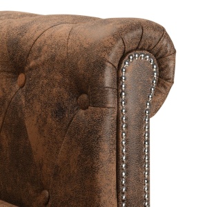 Canapea Chesterfield formă L, piele intoarsă artificială, maro - Img 7