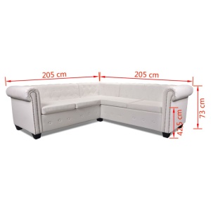 Canapea colțar Chesterfield cu 5 locuri din piele artificială, alb - Img 6