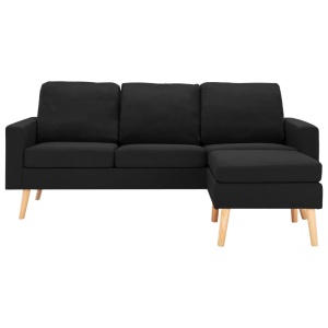 Canapea cu 3 locuri și taburet, negru, material textil - Img 3