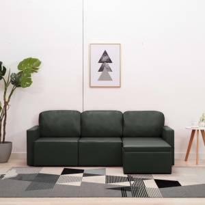 Canapea extensibilă modulară, 3 locuri, gri, piele ecologică
