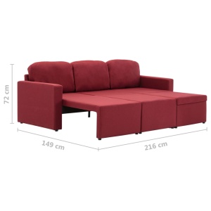 Canapea modulară extensibilă cu 3 locuri, roșu vin, textil - Img 10