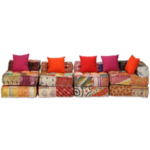 Canapea puf modulară cu 4 locuri, petice, material textil - Img 4