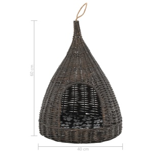 Casă de pisici cu pernă, gri, 40x60 cm, salcie naturală, teepee - Img 7