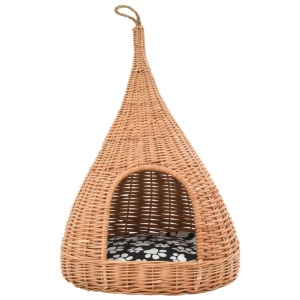 Casă pentru pisici cu pernă, 40x60 cm, salcie naturală, teepee - Img 3