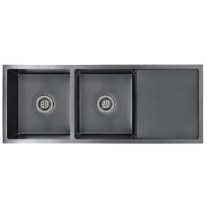 Chiuvetă bucătărie lucrată manual cu sită negru oțel inoxidabil - Img 2