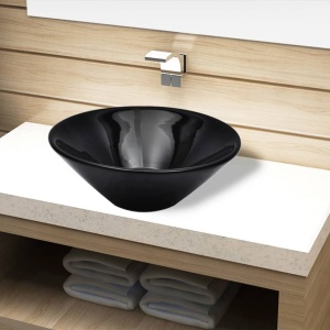 Chiuvetă ceramică pentru baie, rotundă, neagră