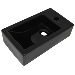 Chiuvetă cu orificiu robinet, negru, 46x25,5x12, ceramică - Img 2