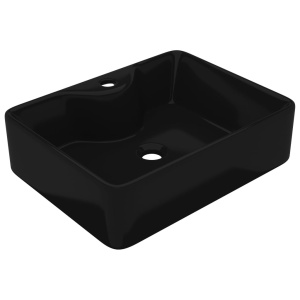Chiuvetă de baie pătrată din ceramică cu gaură pentru robinet, negru - Img 2