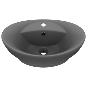 Chiuvetă lux cu preaplin gri inchis mat 58,5x39cm ceramică oval - Img 2
