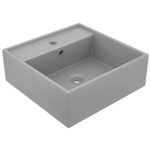 Chiuvetă lux preaplin, gri deschis mat 41x41 cm ceramică pătrat - Img 2