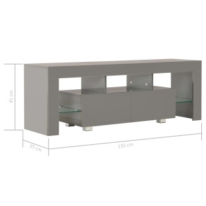 Comodă TV cu lumini LED, gri extralucios, 130x35x45 cm - Img 10
