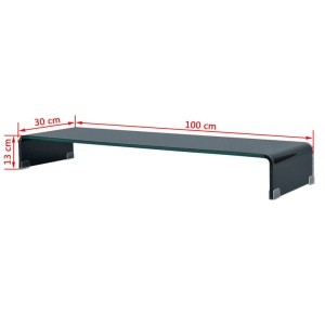 Comodă TV/Suport monitor din sticlă, 100 x 30 x 13 cm, negru - Img 5