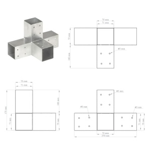 Conectori de grindă, formă X, 4 buc, 71x71 mm, metal galvanizat - Img 7