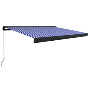 Copertină manuală tip casetă, albastru și alb, 400 x 300 cm - Img 2