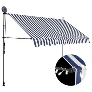 Copertină retractabilă manual cu LED, albastru & alb, 250 cm