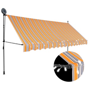Copertină retractabilă manual cu LED, galben &amp; albastru, 400 cm
