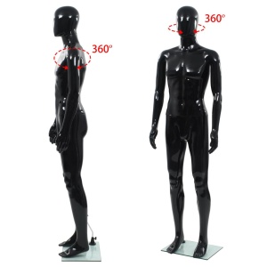 Corp manechin masculin, suport din sticlă, Negru lucios 185 cm - Img 5