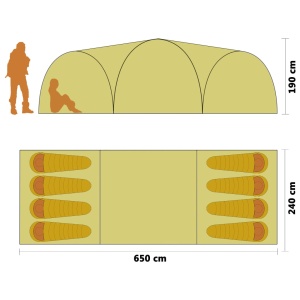 Cort camping tip iglu, 8 persoane, verde, 650 x 240 x 190 cm - Img 4