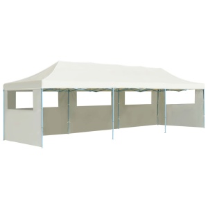 Cort de petrecere pliabil cu 5 pereți laterali, crem, 3 x 9 m