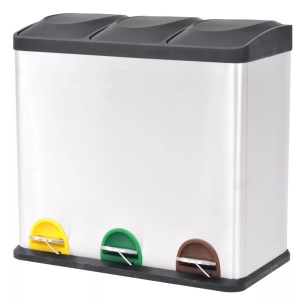 Coș gunoi cu pedale pentru reciclare, oțel inoxidabil, 3 x 18 L