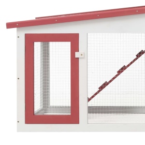 Cușcă exterior pentru iepuri mare roșu&amp;alb 204x45x85 cm lemn - Img 4
