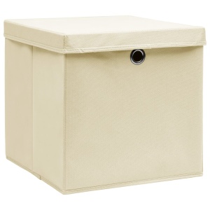Cutii depozitare cu capac, 4 buc., crem, 32x32x32 cm, textil - Img 2