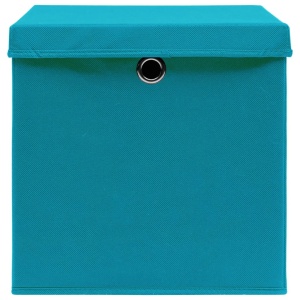 Cutii depozitare cu capace, 10 buc., bleu, 32x32x32 cm, textil - Img 6