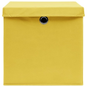 Cutii depozitare cu capace, 4 buc., galben, 32x32x32 cm, textil - Img 6