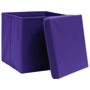 Cutii depozitare cu capace, 4 buc., violet, 32x32x32 cm, textil - Img 4