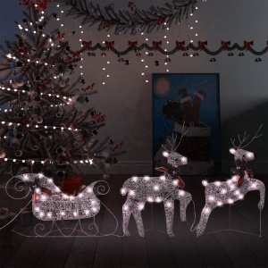 Decor de Crăciun cu reni și sanie, 60 LED-uri, auriu, exterior - Img 2
