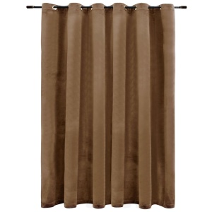 Draperie opacă cu inele metalice, bej, 290 x 245 cm, catifea - Img 2