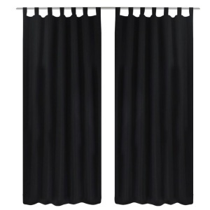 Draperii micro-satin cu bride, 2 buc, 140 x 245 cm, negru