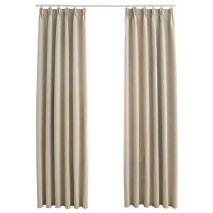 Draperii opace cu cârlige, 2 buc., bej, 140 x 225 cm - Img 2