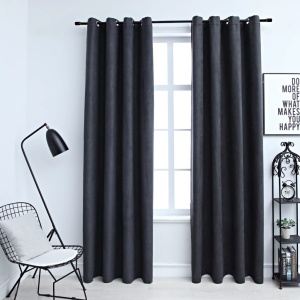 Draperii opace cu inele metalice, 2 buc, antracit, 140 x 225 cm