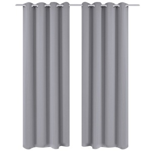 Draperii opace cu ocheți metalici, 2 buc, 135 x 175 cm, gri