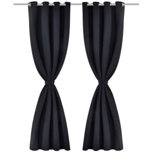 Draperii opace cu ocheți metalici, 2 buc, 135 x 175 cm, negru - Img 2