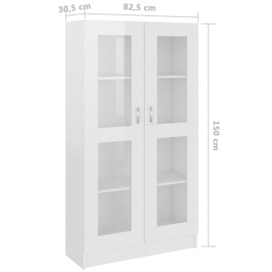 Dulap cu vitrină, alb extralucios, 82,5 x 30,5 x 150 cm, PAL - Img 7