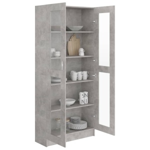 Dulap cu vitrină, gri beton, 82,5 x 30,5 x 185,5 cm, PAL - Img 4