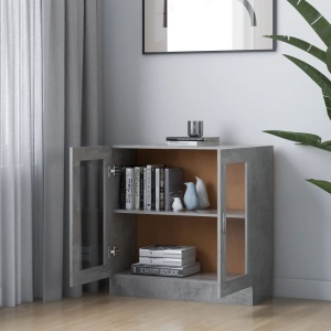 Dulap cu vitrină, gri beton, 82,5 x 30,5 x 80 cm, PAL - Img 3