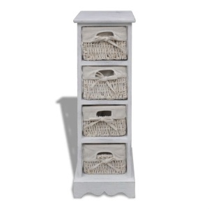 Dulap de depozitare din lemn, 4 coșuri impletite, alb - Img 2