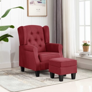 Fotoliu cu taburet, roșu vin, material textil